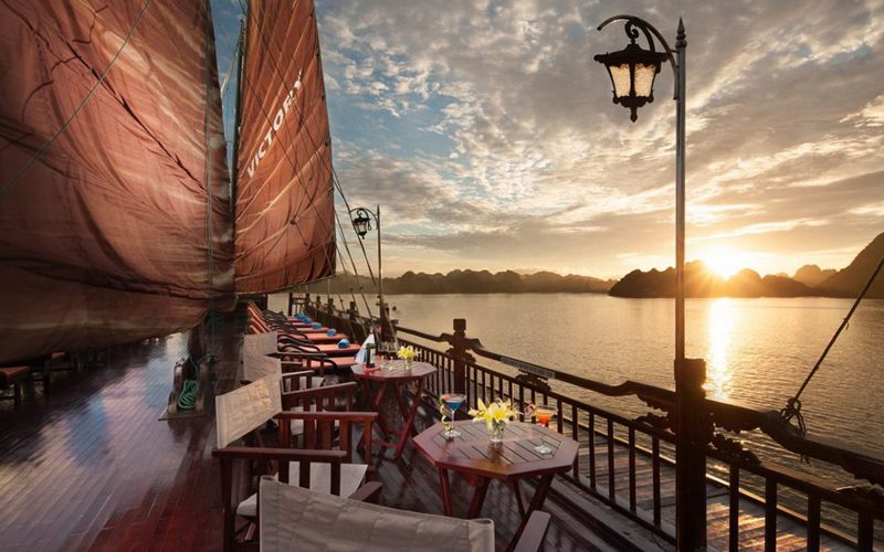 Stunning view of sunrise in Halong Bay